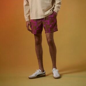 Urban Outfitters Daisy Checkerboard Print Swim Shorts Trunks Purple Brown Medium